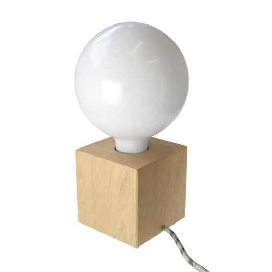Posaluce Cubetto, lampada da tavolo in legno naturale completa di - Bulby